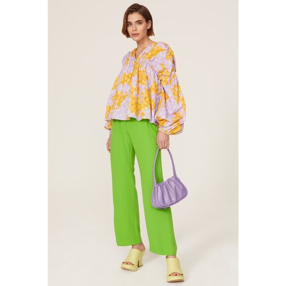 STINE GOYA Purple Yellow Polka Dot Florals V-Neck Long Sleeve Blouse Top Size XS - Picture 1 of 14